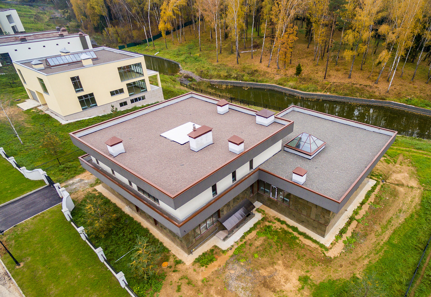 commercial roofing building view from sky